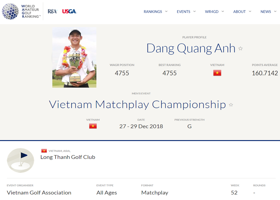 Vietnam's 13-year-old boy listed in World Amateur Golf Ranking